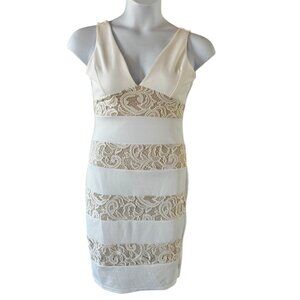 White Sleeveless Lace Panel Dress Love by Chesley V-Neck Scoop Back Large